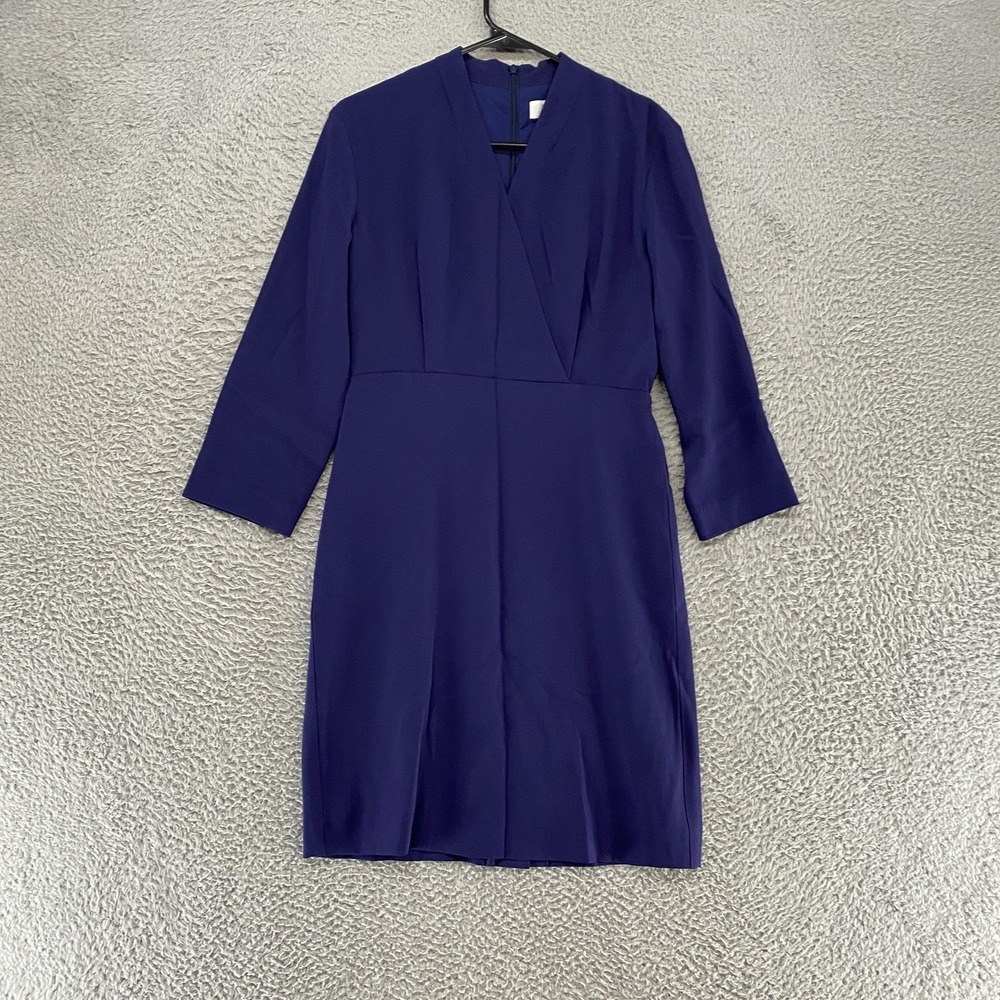 MM.LaFleur Niko Dress Womens 4 Blue 3/4 Sleeve V‎ Neck Sheath Work Career Office